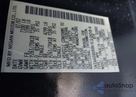 2008 Nissan Armada Se z USA, uszkodzony, nr VIN 5N1AA08D88N610084